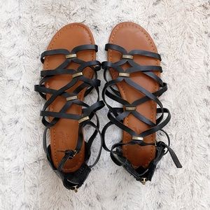 🔴 SOLD 🔴 Black Gladiator Sandal with Gold Detail